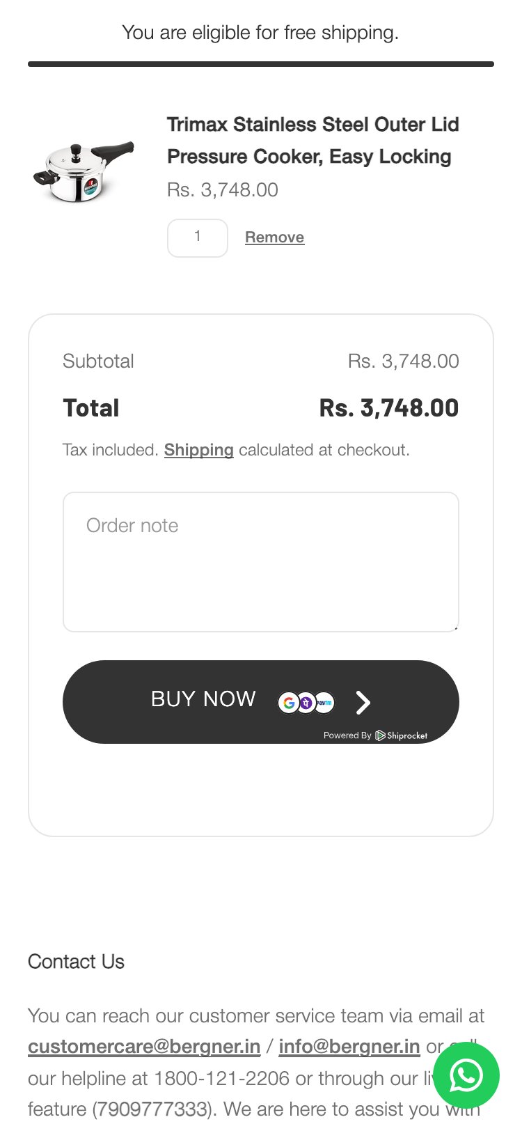 Bergner Home — Cart (No Cross-sell)