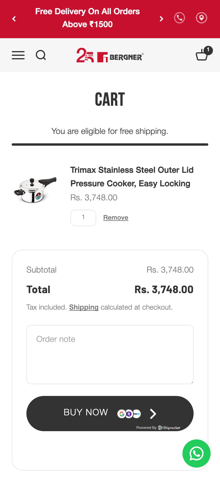 Bergner Home — Cart (No Shipping Bar)