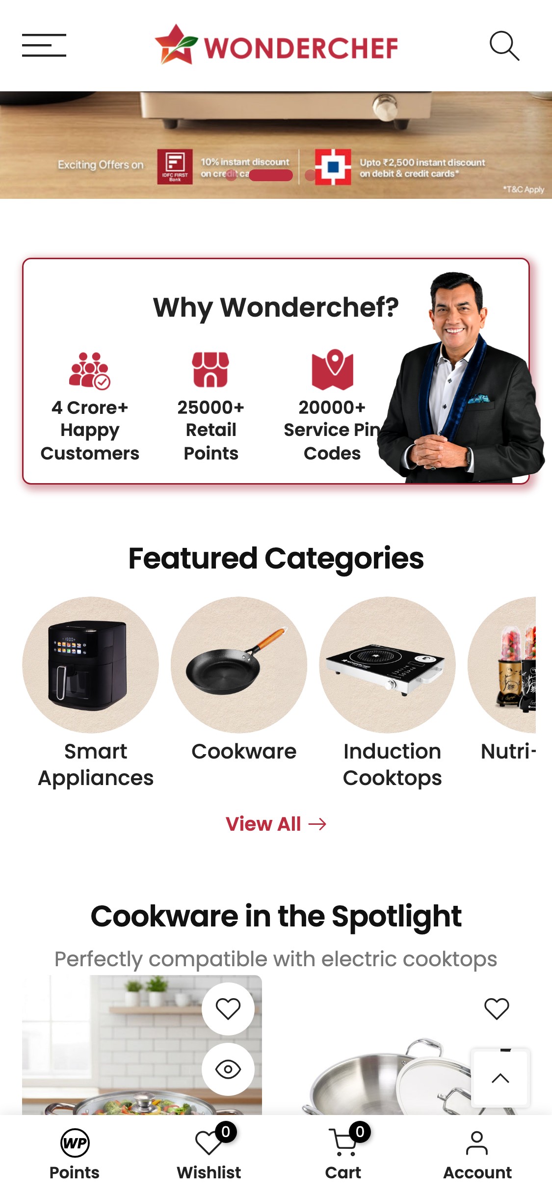 Wonderchef — Mobile Homepage (USP Trust Bar)